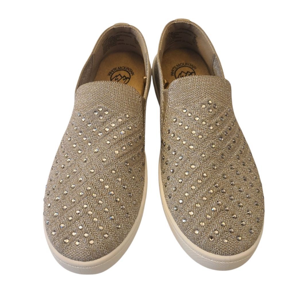 WHITE MOUNTAIN Sneakers Bling Slipons Taupe With Rhinestones NWOT Sz 7.5 - 8 - Picture 3 of 12